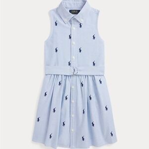 Ralph Lauren Polo Blue‎ Sleeveless Dress Belted Pony Oxford Shirtdress
